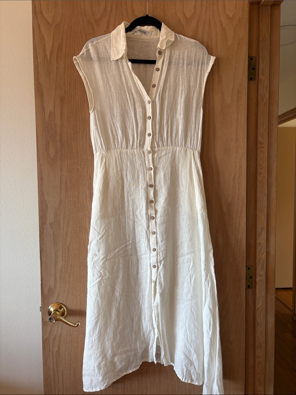SUNDANCE Brave + True Clarity Cream Button-Front Linen Maxi Dress